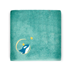 Personalized children's towel 50x100 - Ocean blue orca